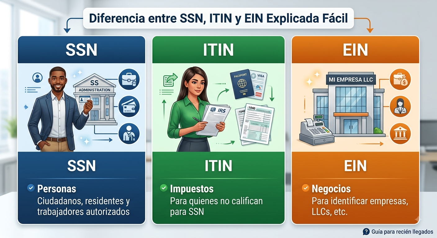 Diferencia entre SSN, ITIN y EIN explicada fácil